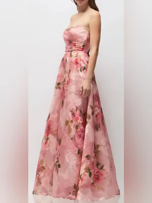NEW Dessy Collection Alden Floral Jacquard Strapless Organza Gown sz 2 thumbnail 3