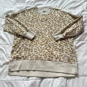 Aerie Womens Size Small Pullover Oversized Leopard Print Crew Neck Pink‎ Brown thumbnail 1