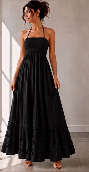 HYFVE Women’s Black Halter Maxi Dress Large thumbnail 1