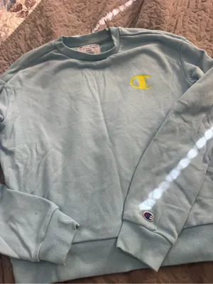 Champion Pale Blue Crewneck Sweatshirt with Yellow Logo thumbnail 6