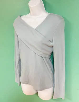 Unbranded Light Blue Long Sleeve Wrap Blouse Size XL thumbnail 4