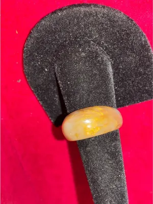 Retro Chunky Amber Acrylic Resin Dome Ring with Metallic Gold Foil Swirls Sz 7.5 thumbnail 7