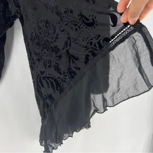 Maurices Black Sheer Floral Burnout Velvet Chiffon Lace Trim Open Front Cardigan thumbnail 7
