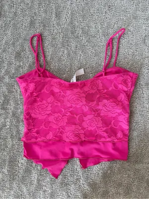 Lucy in the Sky Hot Pink Floral Lace Open Tie Front Crop Top Tank Size Small thumbnail 9