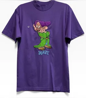 Vintage Disney Store Dopey Embroidered Thick‎ Tee Shirt Purple NWT Deadstock S thumbnail 1