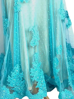 Turquoise Illusion Mermaid Gown Sheer Mesh Floral Lace Appliqués 6 Prom Wedding thumbnail 10