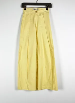 Simonett Cotton High Waisted Wide Leg Pleated Trouser Pants Butter Yellow XS thumbnail 1