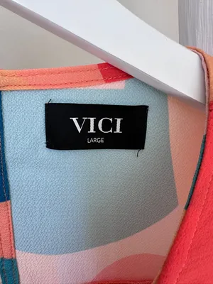Vici Teal, Orange & Cream Abstract Balloon-Sleeve Blouse thumbnail 11