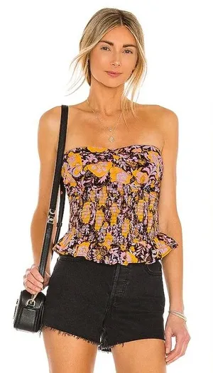 Free People ‘One More Time’ strapless smocked floral peplum tube top, size large thumbnail 1