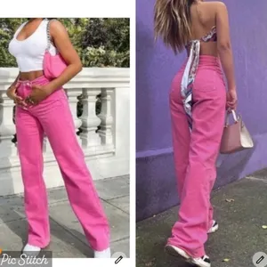 Zara the boogie pant super wide leg mid-rise full length Jeans PINK NEW 40 US8 thumbnail 2