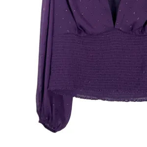 NWT Express Smocked Metallic Clip Dot Blouse Purple Whimsigoth V-Neck Size XL thumbnail 3