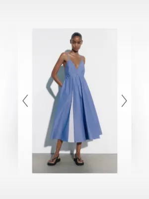 Zara Blue-and-White Panel Spaghetti-Strap Midi Dress thumbnail 3