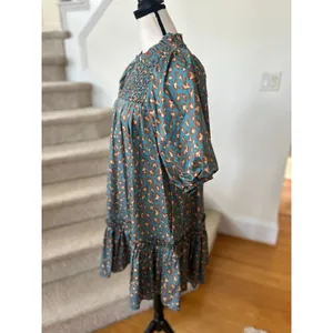 Tyler Böe Blue & Brown Leopard Print Smocked Puff Sleeve Ruffle Dress thumbnail 3