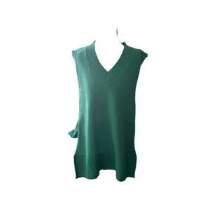 Green Knit Sweater Vest Medium Oversized V Neck Sleeveless Preppy Layering thumbnail 3