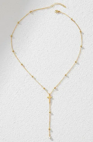 Unisex cross pendant Necklace with beaded chain 304 stainless steel thumbnail 1