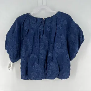 Ophelia Roe Navy Textured Floral Paisley Puff Sleeve Cropped Blouson Top‎ thumbnail 8