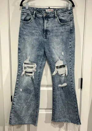 Risen hight rise Acid wash cropped flare Jeans thumbnail 1