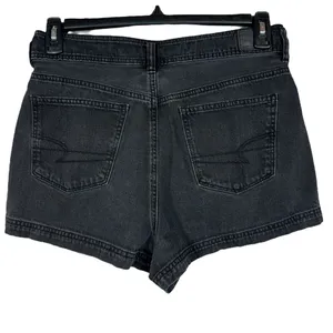 American Eagle SZ 10 Highest Rise Mom Jean Shorts Pockets Pleated Black Wash thumbnail 3