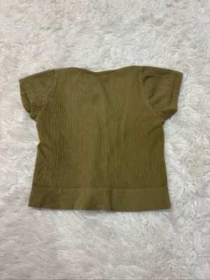 Anthropologie Olive Ribbed Scoop Neck Crop Top thumbnail 2