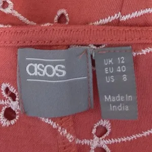Asos Orange Floral Embroidered Eyelet Puff Long Sleeve V-Neck Blouse Top Size 8 thumbnail 3