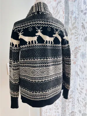 Cambridge Dry Goods Lambswool Blend Fair Isle Reindeer Open Cardigan, Size Small thumbnail 4
