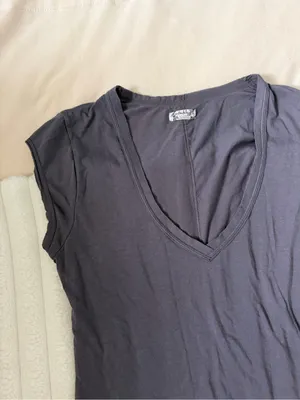 Free People V-Neck Short Sleeve Top — Blue Gray thumbnail 2