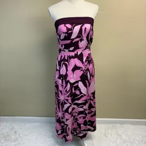 Anthropologie Jo Faulkner Strapless Pink Red Floral Dress Size 10 thumbnail 3