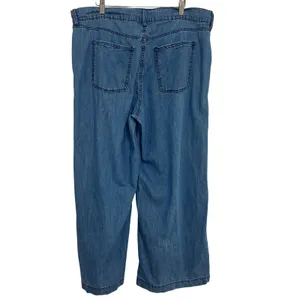 Old Navy Drapey Drawcord Wide Leg Pants Blue Denim High Rise Casual Chambray 16 thumbnail 7