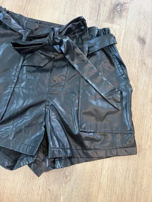 Black High Waisted Leather Shorts thumbnail 2