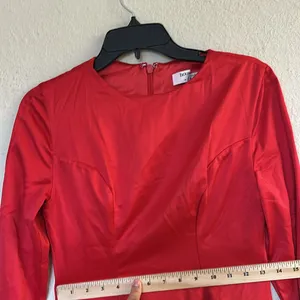 House of CB Sacha Red Satin Mini Dress‎ Long Flare Sleeve Bodycon Womens S thumbnail 9