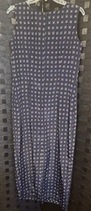 Vtg Leslie Fay Dress Sheath Navy Silky Geometric Sleeveless Long Workwear 8 thumbnail 10