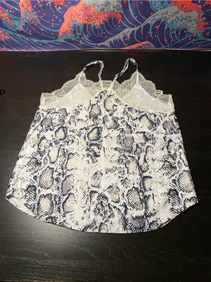 Snake Print Lace Trim Cami Top - Navy & Cream thumbnail 4