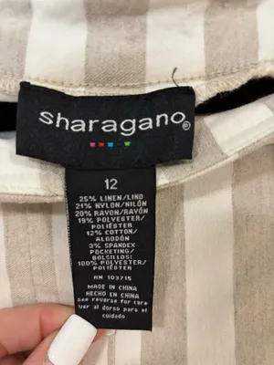 Sharagano Striped Linen Blend Trousers Size 12 Neutral Coastal Grandma NWOT thumbnail 3