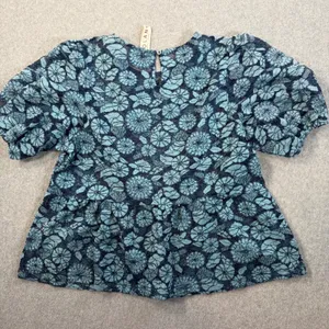 Dolan Women's Medium Blue Floral Lace Peplum Puff Sleeve Top Blouse Sheer thumbnail 11