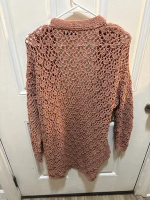 Moon & Madison Mauve Open Front Pointelle Knit Cardigan Sweater thumbnail 5