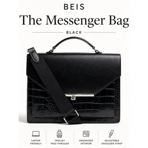 BEIS Black Leather Croc Embossed Padded Laptop Bag with Shoulder Strap thumbnail 3