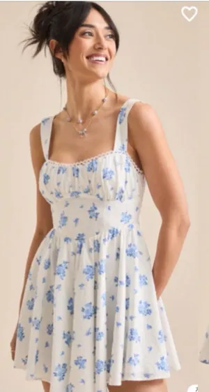Altar'd State Maya Blue Floral Swiss Dot Open Back Bow Mini Dress NWT XL thumbnail 1