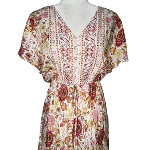 Vivimos Floral Maxi Dress L Prairie Flowy Relaxed Romantic Henley Elastic Waist thumbnail 6