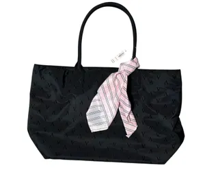 Victoria's Secret | Black Weekender Tote & Pink Scarf Set V Logo Embossed NWT thumbnail 4