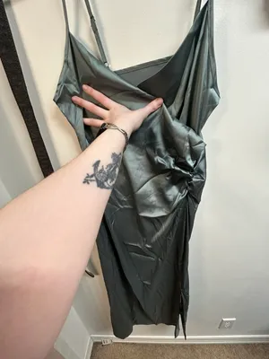 Cider Solid Satin Slit Midi Dress thumbnail 3