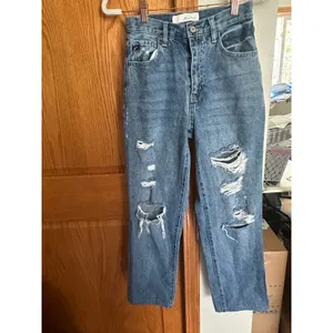 Kancan High Rise Distressed Straight Leg Jeans Blue 1/24 Boho Grunge thumbnail 2