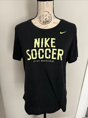 Nike XL Women’s Black Tee with Neon Yellow Soccer Logo thumbnail 1