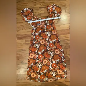 Max+Ash- Brown and Orange Puff Sleeve Maxi Sundress Size M thumbnail 7