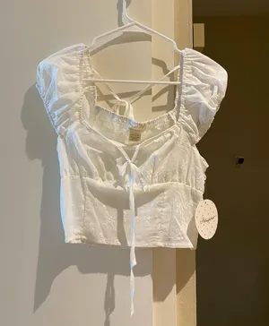 NWT passport white cute cotton milkmaid crop top thumbnail 2