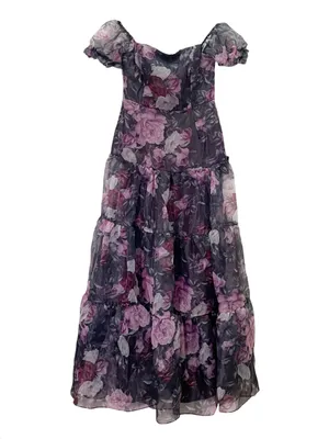 NWT Lulus Delightful Expression Maxi Dress Sz Medium Black Purple Floral Organza thumbnail 2