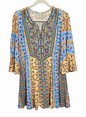 Soft Surroundings Sz M FiFi Embroidered Tunic Blouse Top 3/4 Bell Sleeve Boho thumbnail 1