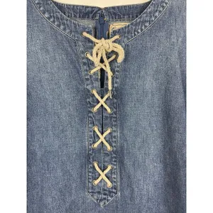 NWT Polo Ralph Lauren Denim Dress Womens 10 Lace Up Bust Blue Chambray Boho thumbnail 7