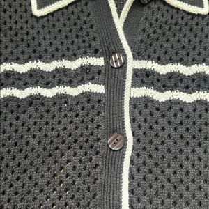 Abercrombie &‎ Fitch Black Knit Shorts Sleeve Cardigan with White Edging Size XS thumbnail 3