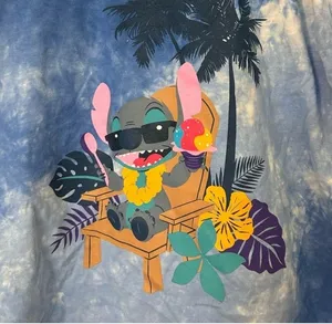Disney Stitch Hawaiian Aloha Spirit Jersey Blue Womens Medium Long Sleeve thumbnail 4