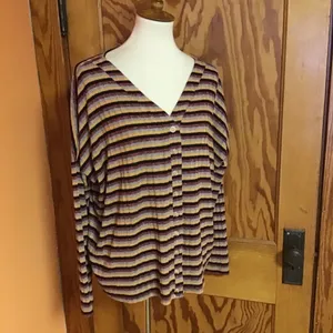 BKE Buckle Striped Button Front Top Womens Small Boho Ribbed Long Sleeve Shirt thumbnail 4